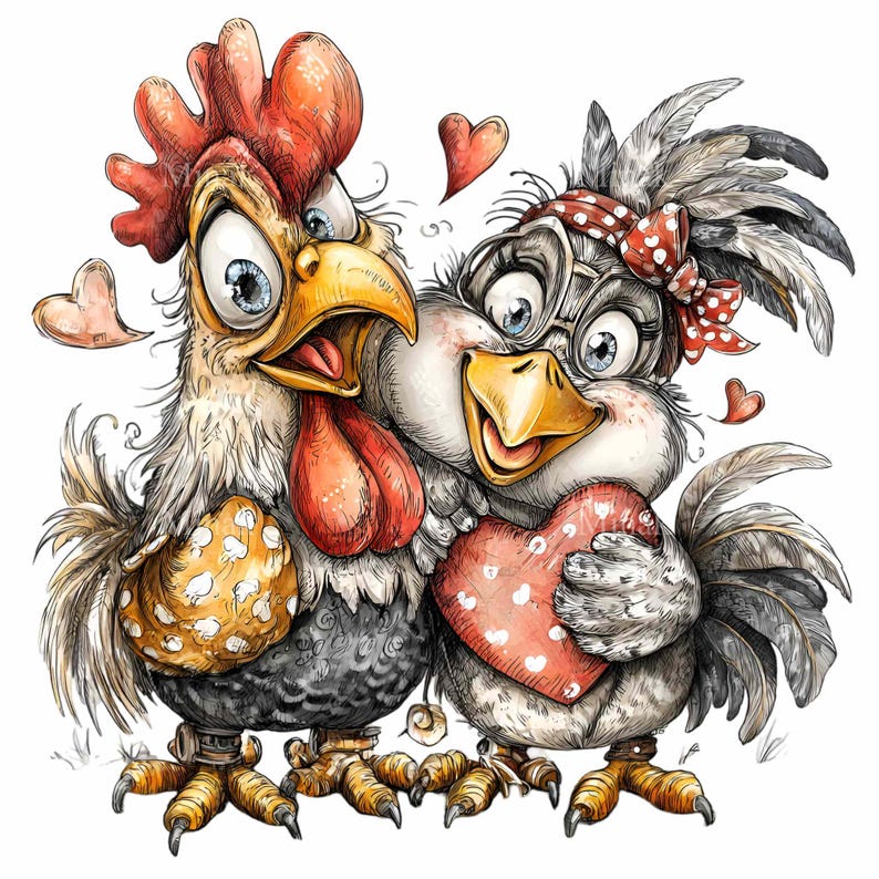 10 PNG Romantic Chickens – Rooster Couple PNG Clipart – Lovers Bird ...