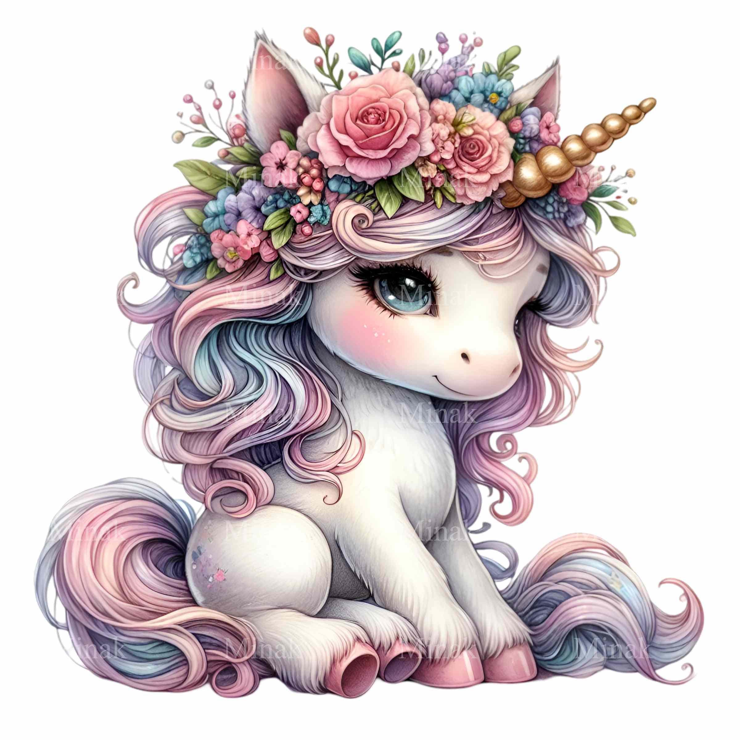 12 PNG Floral Unicorn Clipart, Sleeping Baby Unicorn Illustration With ...