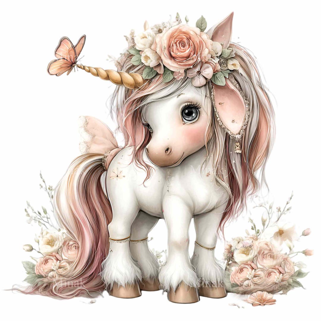 20 PNG Unicorn Clipart Floral Illustration – Baby Fantasy Animal ...