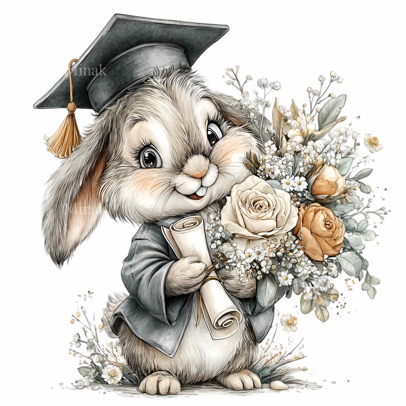 15 PNG Graduation Bunny Clipart, School Graduate Rabbit Class of 2026 ...