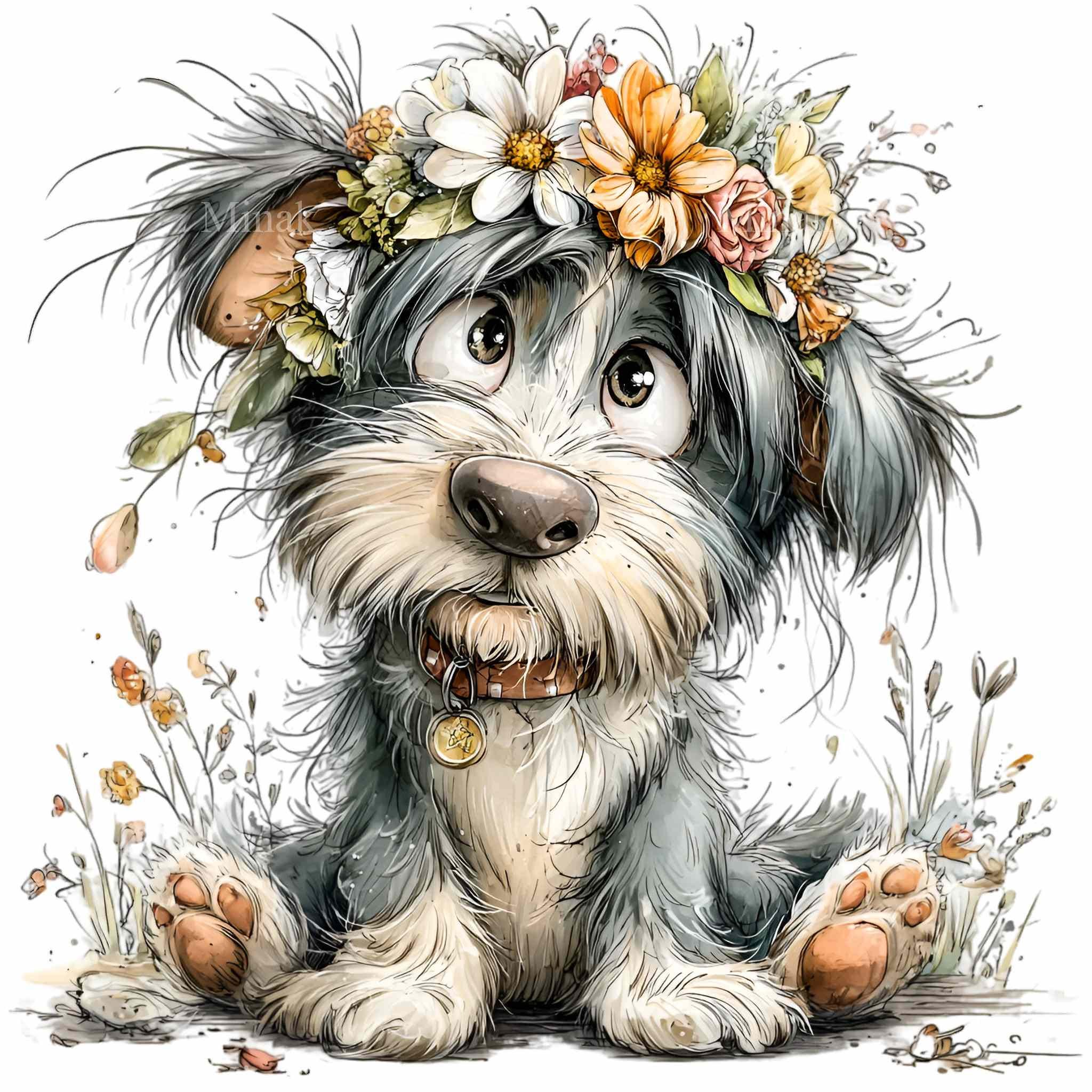 15 PNG Floral Puppy Clipart – Cute Dog PNG – Rustic Cartoon Pet ...