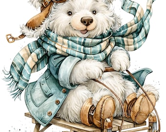 14 PNG Polar Bear Winter Sled Aviator Sublimation Clipart