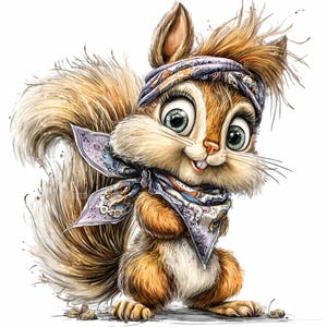 14 PNG Bandana squirrel – Cute PNG clipart – Playful woodland animal illustration for kids crafts, autumn decor, cards and DIY projects