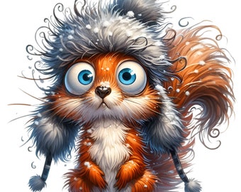 10 lustige Schneehörnchen-PNGs, große Augen, flauschig, Winter, Sublimation, Waldkunst-Datei