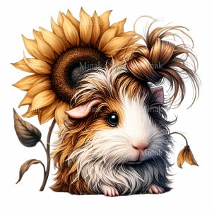 12 PNG de arte de mascota de girasol – Clipart PNG de conejillo de indias – Lindo diseño de animal de otoño para impresiones de guardería, manualidades infantiles y pegatinas DIY