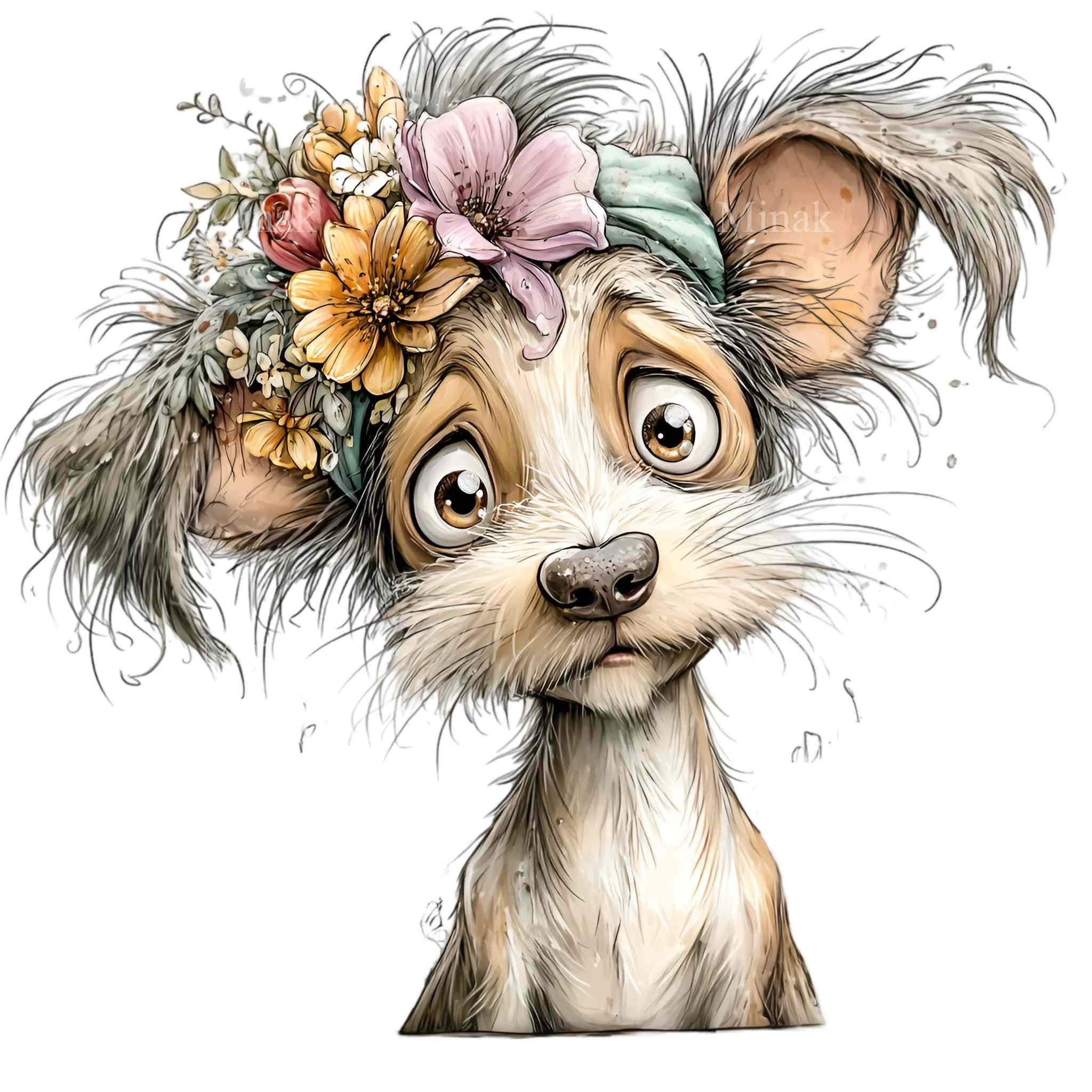 15 PNG Floral Puppy Clipart – Cute Dog PNG – Cartoon Pet Illustration ...