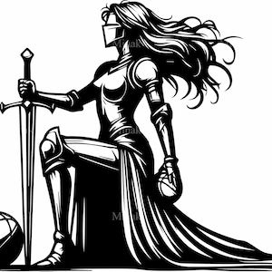 5 SVG femme guerrière coupe fichier SVG | Silhouette féminine de basket-ball de chevalier | Clipart épée féminine forte pour Cricut & Laser