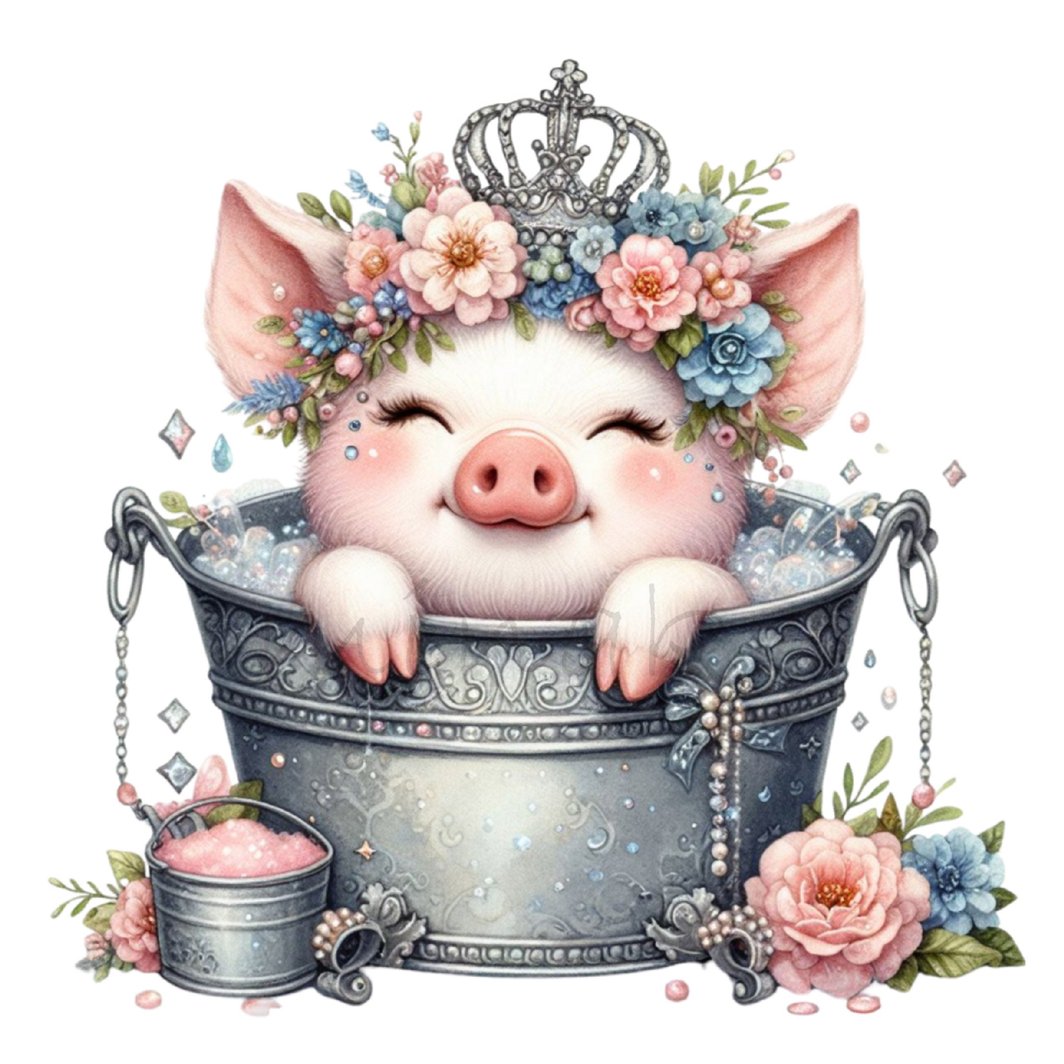 Princess Piglet 10 PNG Royal Pig Tub Clipart, Princess Piglet Floral Bathtub, Fancy ...