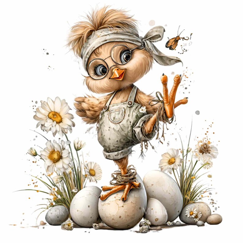 18 PNG Easter Chick Clipart Watercolor Baby Chicken With Eggs Daisies ...