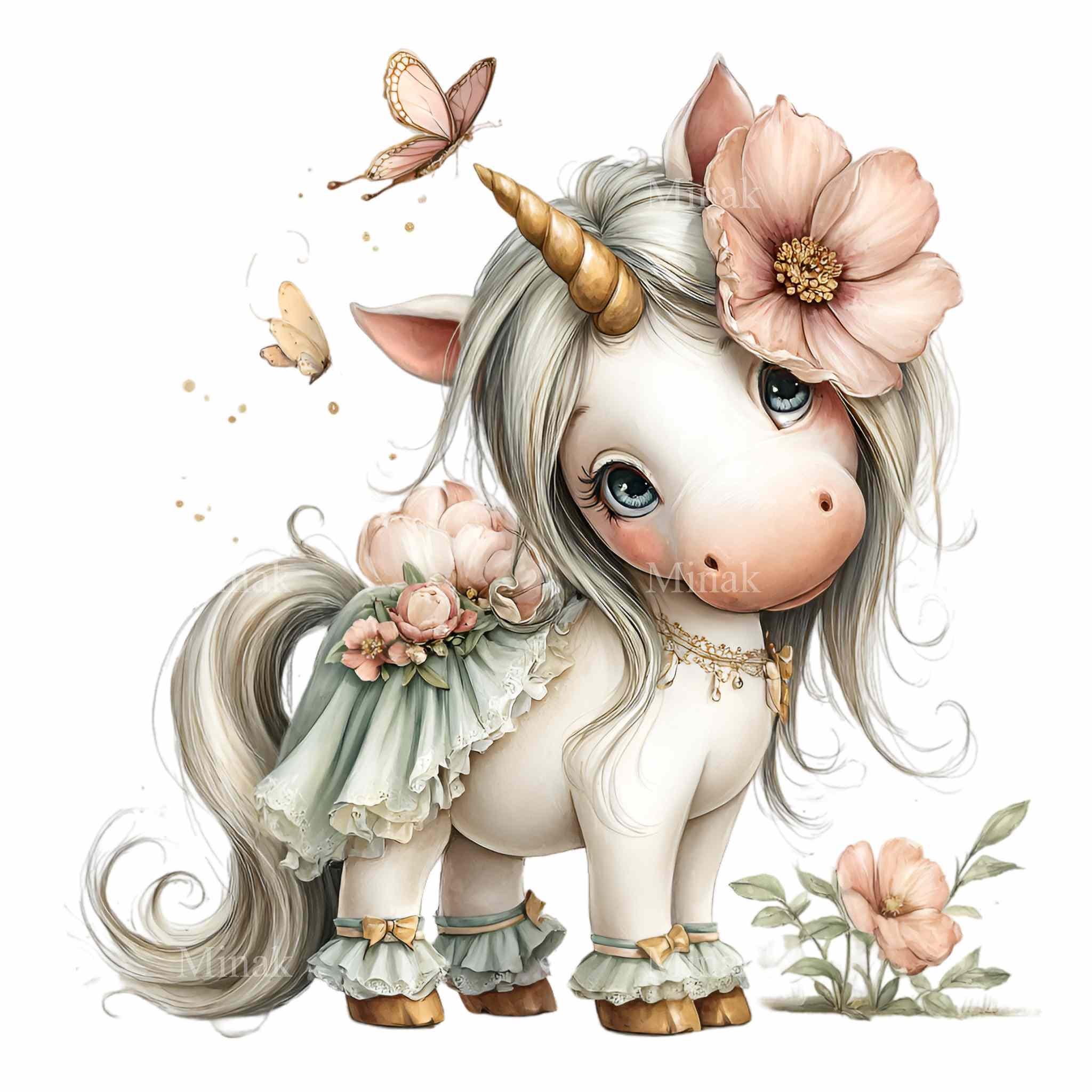 20 PNG Unicorn Clipart Floral Illustration – Baby Fantasy Animal ...