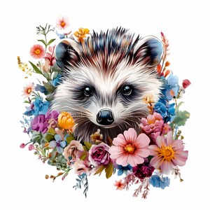 12 Floral raton laveur PNG – Clipart animalier mignon avec des fleurs – Art animalier printanier pour chambre d'enfant, travaux manuels et décoration