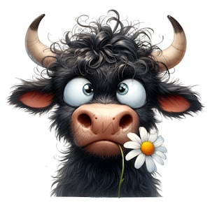 Grappige koe met madeliefjesbloemen 10 Crazy Farm Animal Graphics Cartoon illustratie clipart, DIY kaarten maken