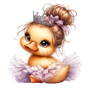 Entzückende Entlein Prinzessin Clipart 14 PNG | Niedliche Enten Illustration mit Tiara und Tütü | Hochauflösende digitale Kunst für Kunsthandwerk