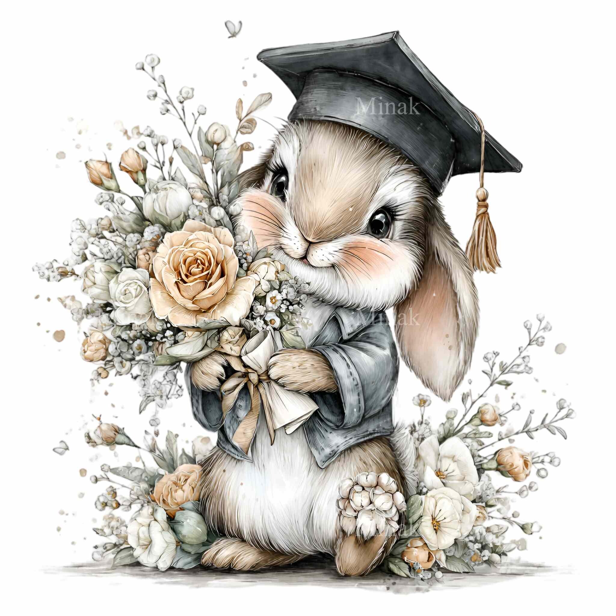 15 PNG Graduation Bunny Clipart, School Graduate Rabbit Class of 2026 ...