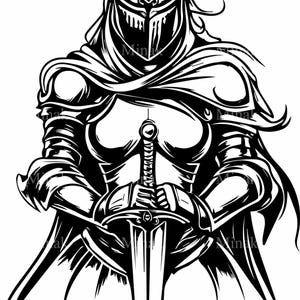 4 SVG-Kriegerin SVG - Ritterin Schnittdatei - Mittelalterliches Kampfpanzer-Design für Cricut, Tattoo-Kunst oder Fantasy-DIY-Projekte