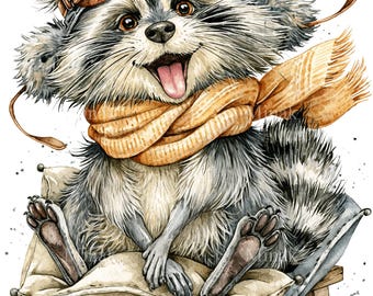 10 PNG Sledding Raccoon Aviator Goggles Winter Sled Clipart
