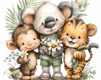 15 PNG Jungle Friends Clipart, Koala Tiger Monkey Nursery Safari