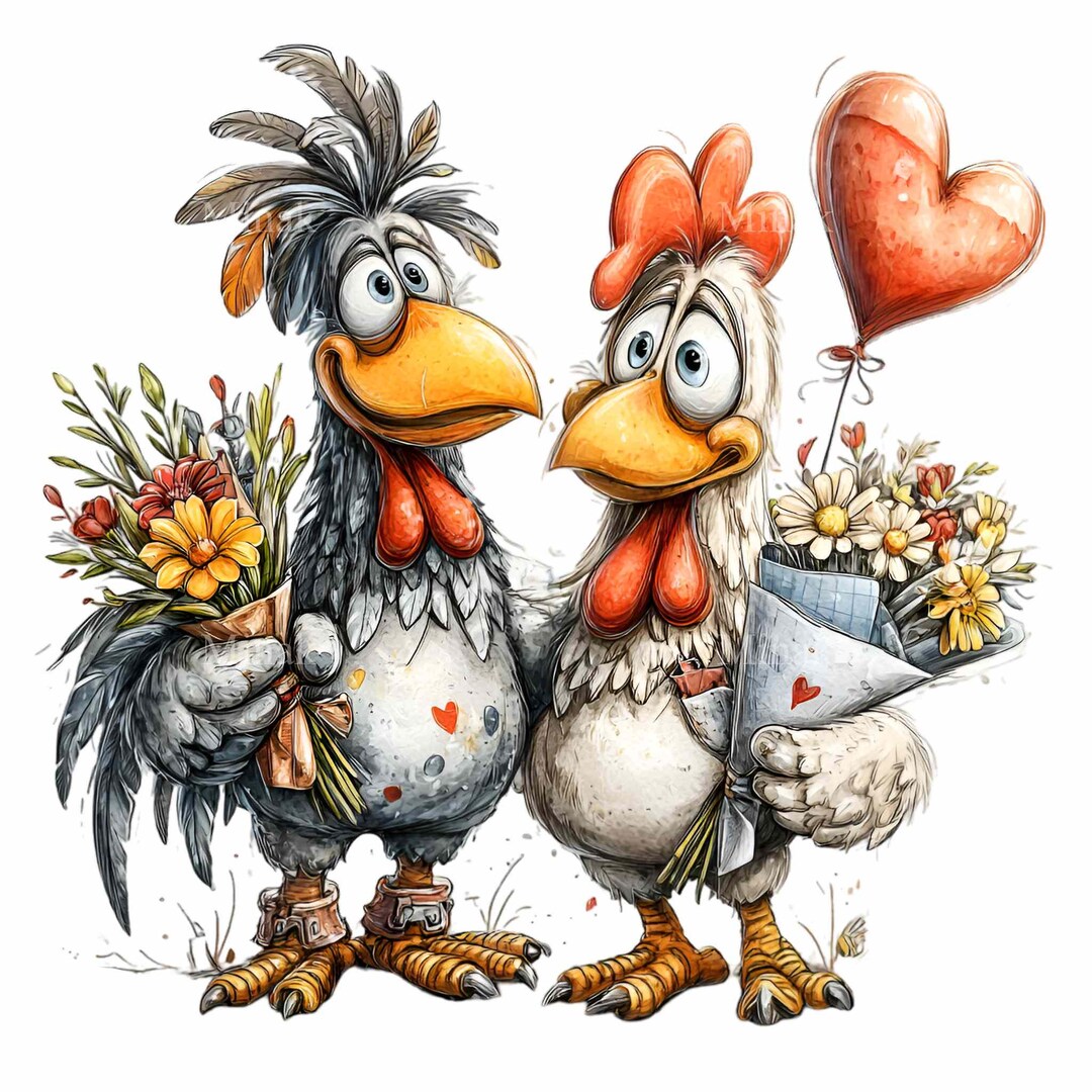 15 PNG Funny Chicken Couple Romantic Rooster Clipart, Farm Bird - Etsy
