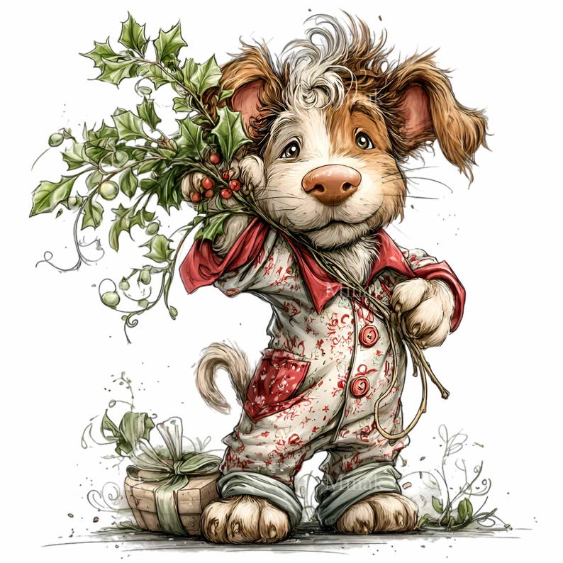 15 PNG Festive Puppy Clipart – Funny Dog Christmas PNG Illustration ...
