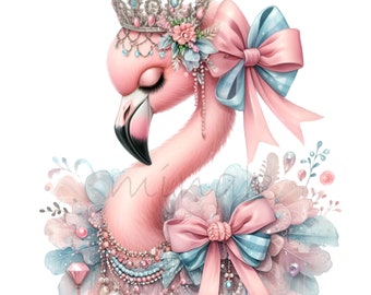 15 Elegant Flamingo PNG Clipart - Royal Pink Flamingo with Crown & Bows Digital Download for Sublimation and Crafts