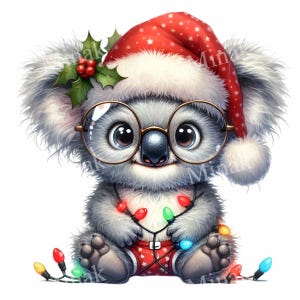 14 Weihnachten Koala PNG Clipart, süßes Baby Koala mit Weihnachtsmütze Gläser und Lichter, Urlaub Dekor Digital Download