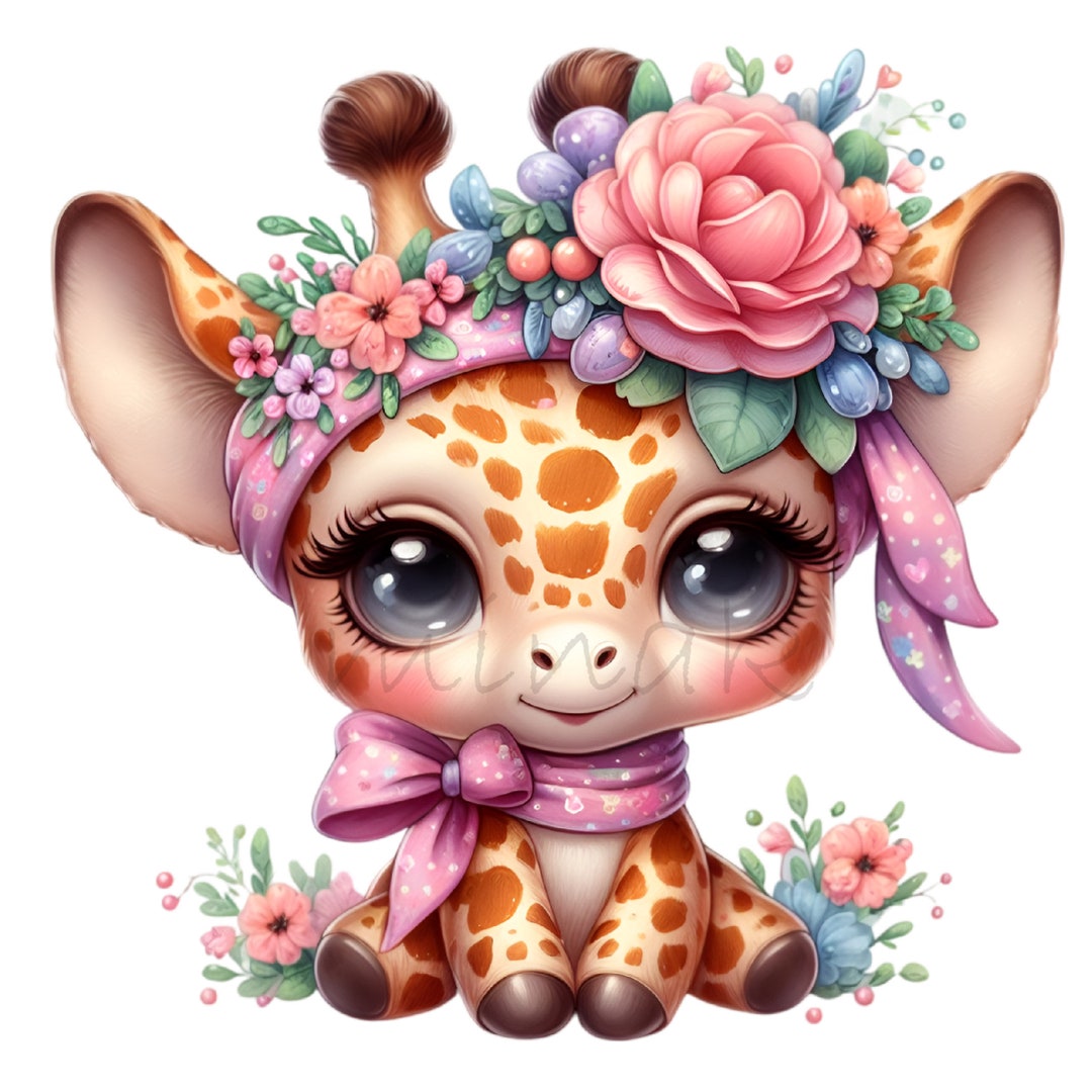 Giraffe Clip Art, Baby Animals Clipart, 10 PNG Floral Bandana, Nursery