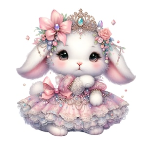 Bunny Clipart, 14 PNG Princess Clip Art, Rabbit Watercolor Printable ...