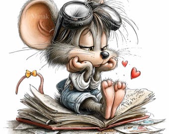 16 PNG Mouse reading clipart - cute book lover mouse illustration for kids crafts, teacher printables, scrapbook pages and classroom decor