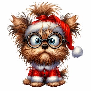 14 PNG Christmas dog clipart – Santa costume pup PNG – funny holiday dog with glasses for cards, sublimation or stickers