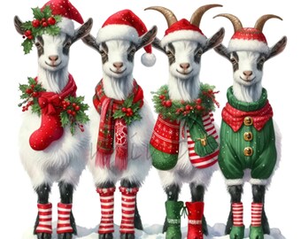 15 Capre di Natale PNG, Clipart di animali con cappello di Babbo Natale, Gruppo di animali da fattoria per le feste