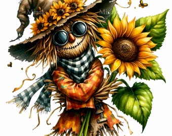 14 PNG  Scarecrow Clipart, Sunflower Fall Autumn Illustration