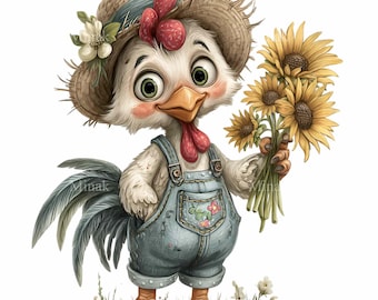 16 PNG Sonnenblume Huhn Bauernhaus Hahn Stroh Hut Vogel Clipart