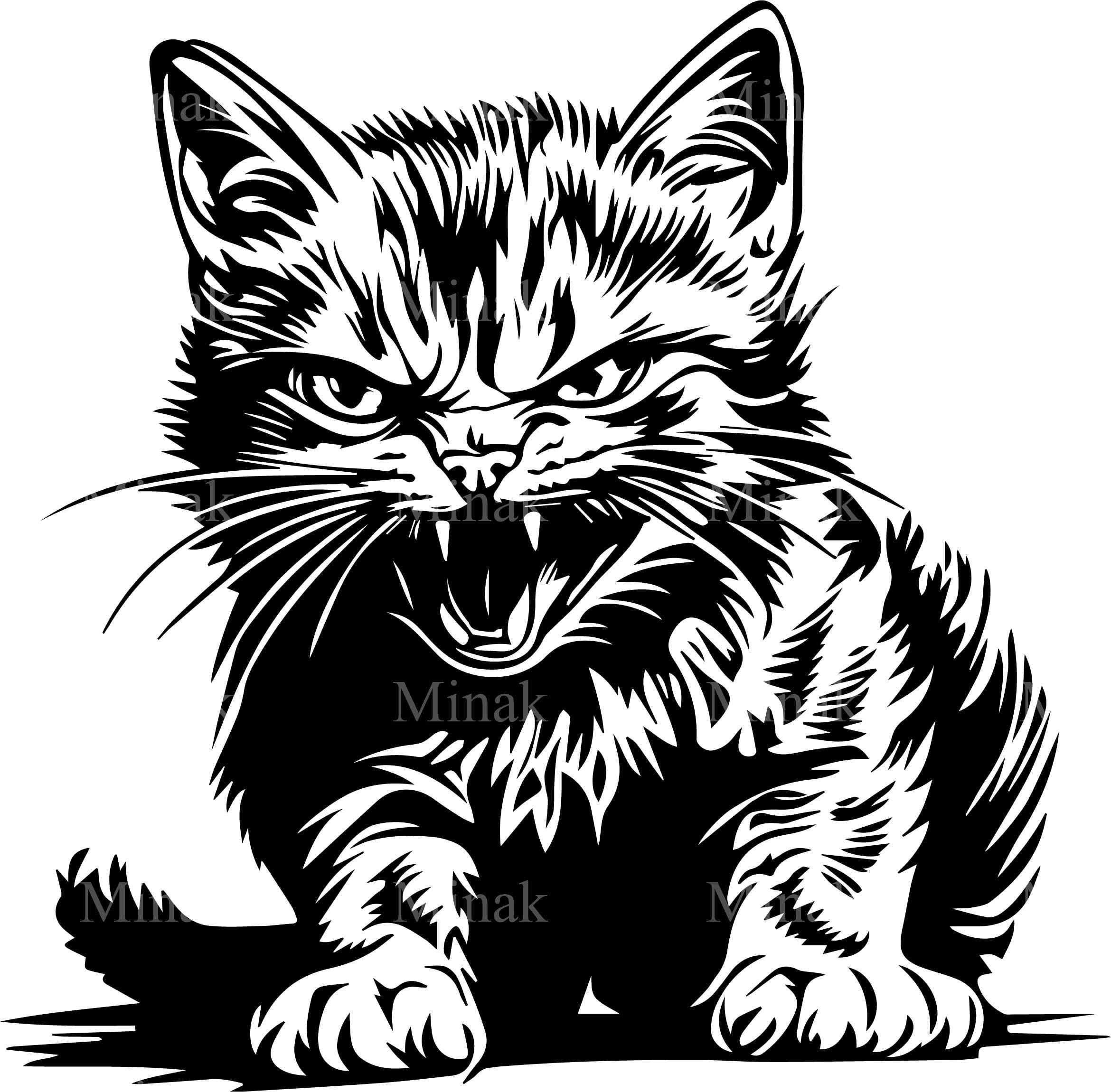 4 Angry Cat SVG Cut File – Fierce Cat Vector Clipart for Cricut