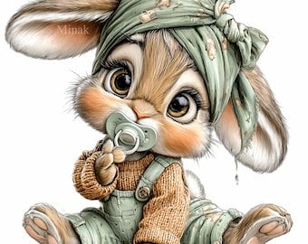 11 PNG Baby Animal Clipart – Bunny PNG – Cute Rabbit Digital Download for Nursery Art, Baby Shower Decor, Kids Room Prints, Scrapbook Design