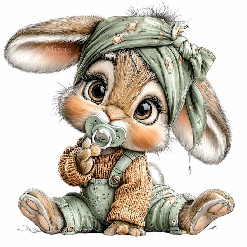 Baby Animal Clipart – Bunny PNG – Cute Rabbit Digital Download for Nursery Art, Baby Shower Decor, Kids Room Prints, Scrapbook Designs