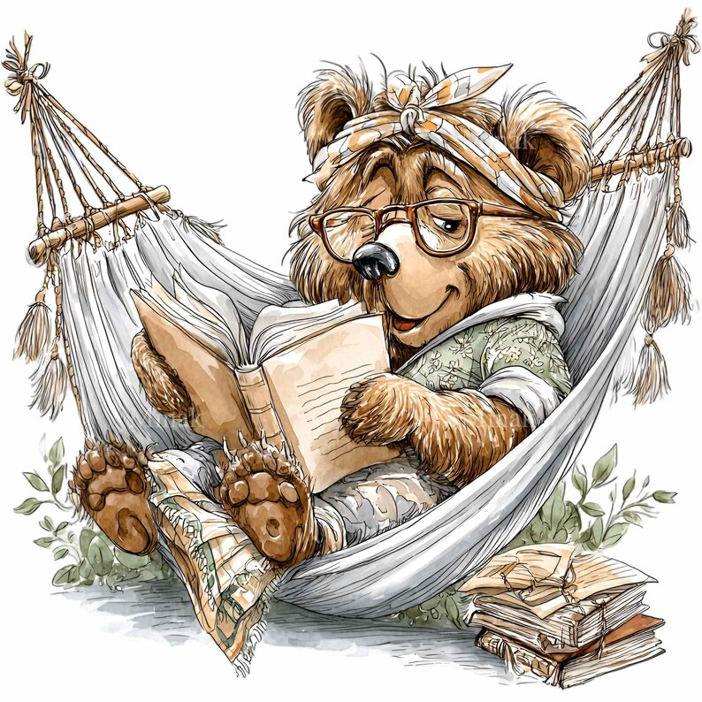 14 PNG Reading Bear Clipart - Cute Animal Hammock Png - Book Lover ...