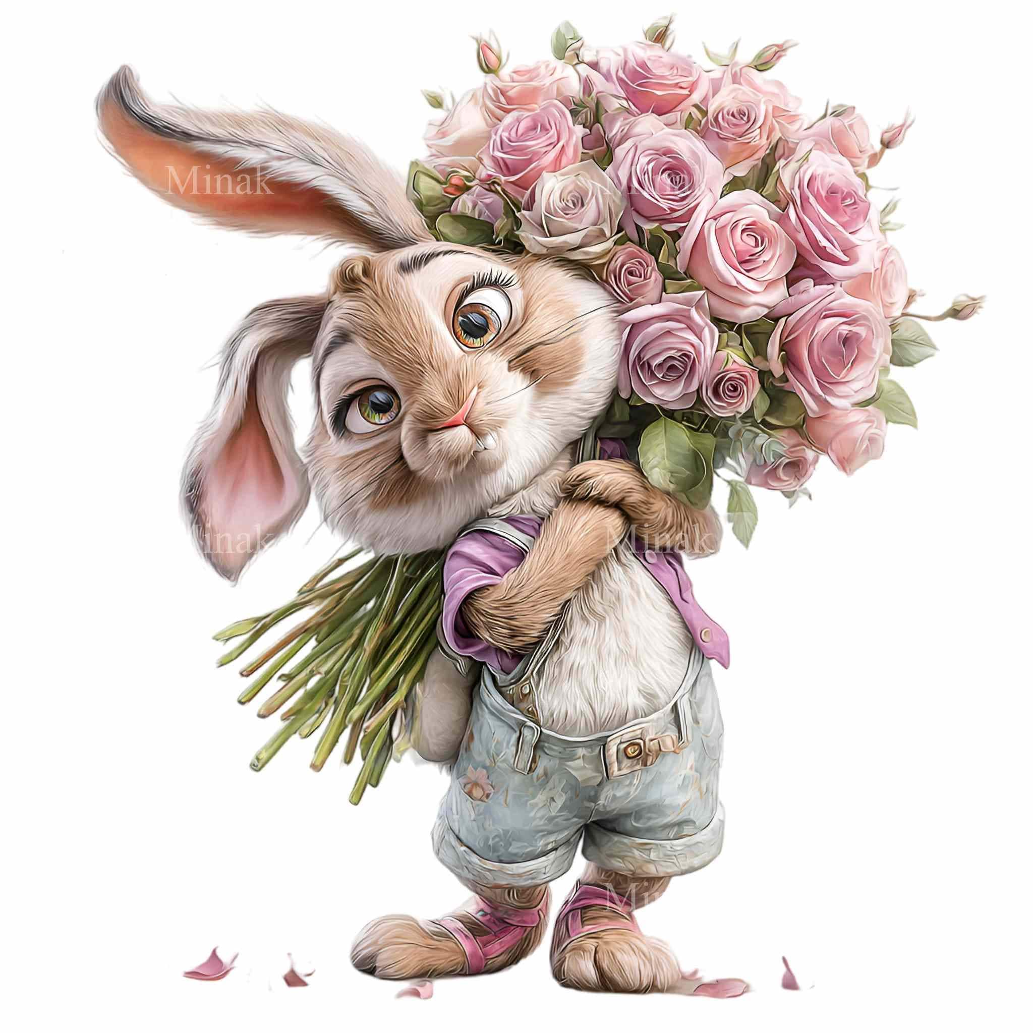 16 PNG Rabbit Clipart, Watercolor Floral Bunny Illustration, Spring ...
