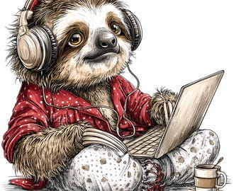 15 PNG Sloth Laptop Clipart – Funny Animal Art (Digital Download)