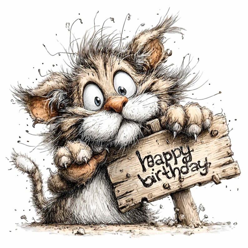 happy birthday cat, funny cat, cat illustration,... 12 PNG Birthday Cat Sign – Funny Kitten PNG Clipart – Cute Animal for ...