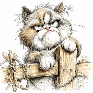 15 PNG Grumpy cat clipart – Angry cat PNG – Funny pet illustration for cards, mugs, t-shirts and sarcastic DIY designs