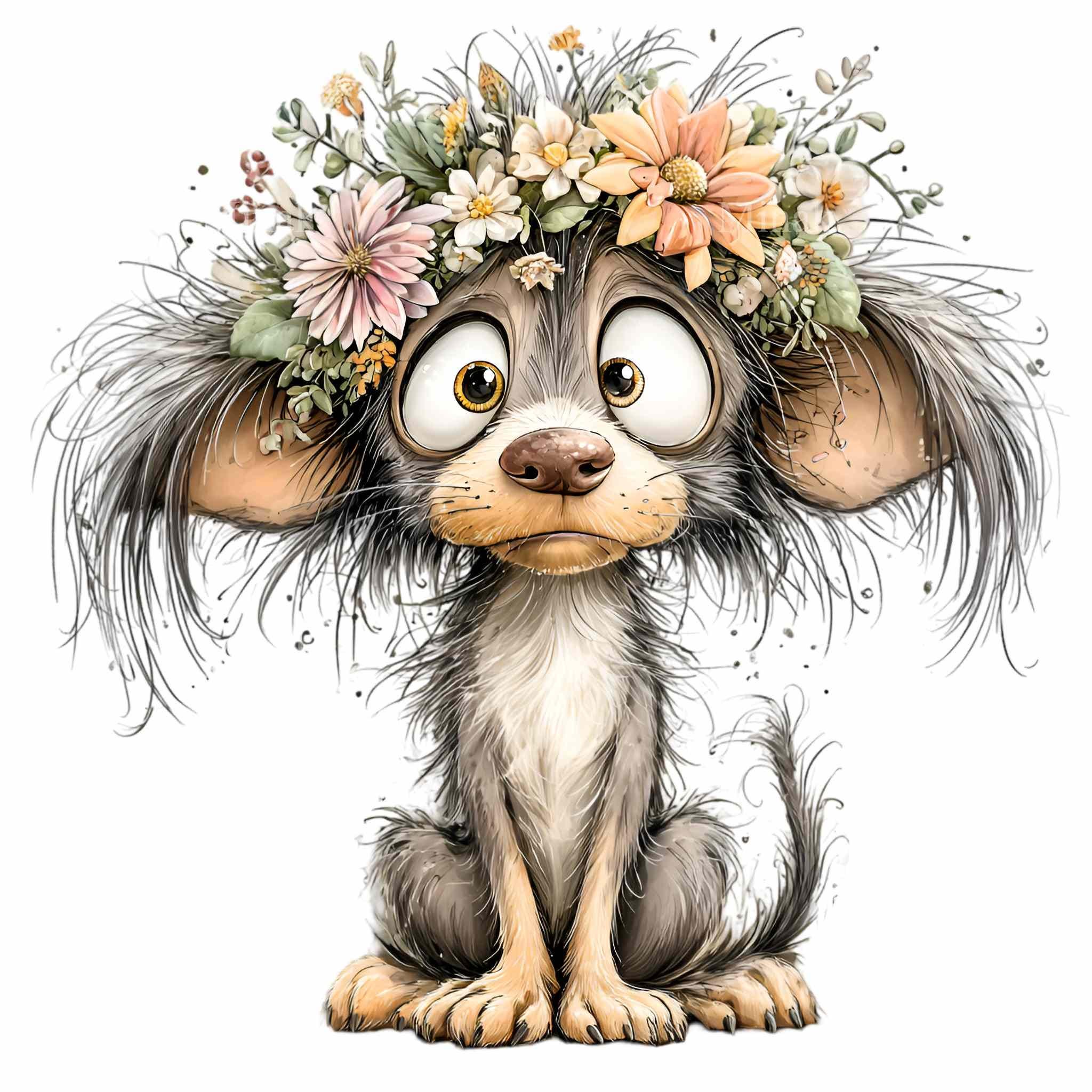 15 PNG Floral Puppy Clipart – Cute Dog PNG – Cartoon Pet Illustration ...
