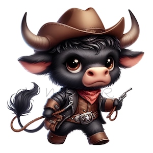 15 Süße Cowboy Bulle Clipart PNG, Baby Bulle mit Cowboyhut und Lasso, Western Digital Design, Ranch Clip Art