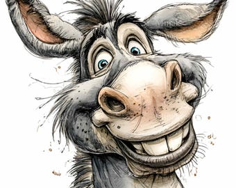 14 PNG Funny donkey – Cute cartoon mule clipart – Farm animal art for kids crafts, country decor, printable wall art, scrapbooking designs