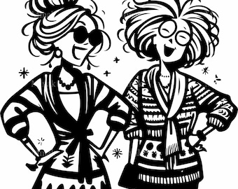 5 Laughing Grandmas Svg, Wine Drinkers Art Retro Women Clipart