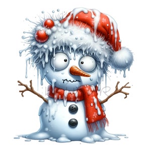Drôle de fonte bonhomme de neige chapeau d'hiver 12 PNG Crazy Funny Kids Cartoon illustration clipart, graphiques numériques imprimables par sublimation
