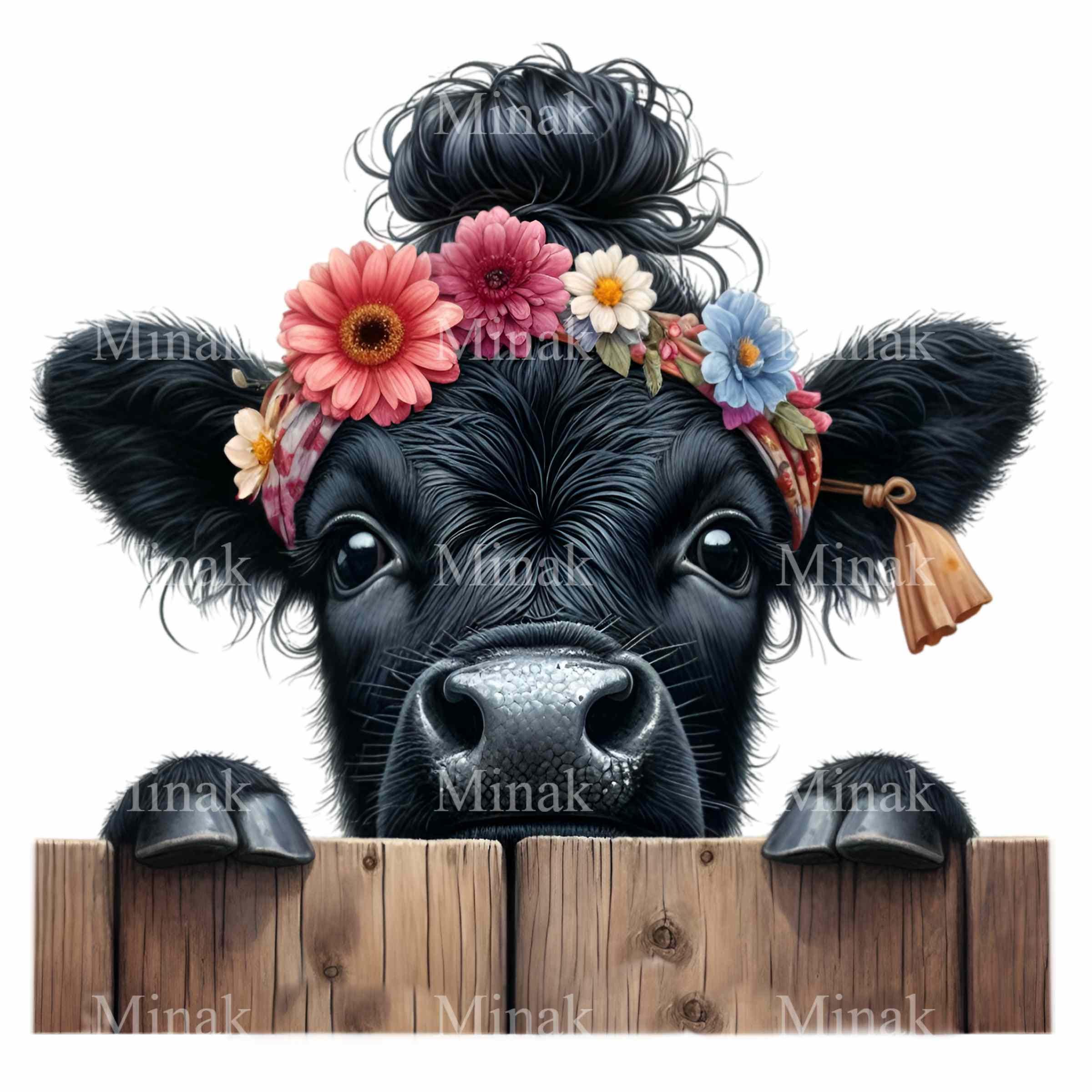 10 PNG Floral Crown Cow – Cute Cow PNG Clipart – Farm Animal Behind ...