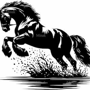 6 SVG Cheval de trait sautant SVG | Fichier découpé puissant cheval aux éclaboussures d'eau pour Cricut & Silhouette | Clipart étalon fort