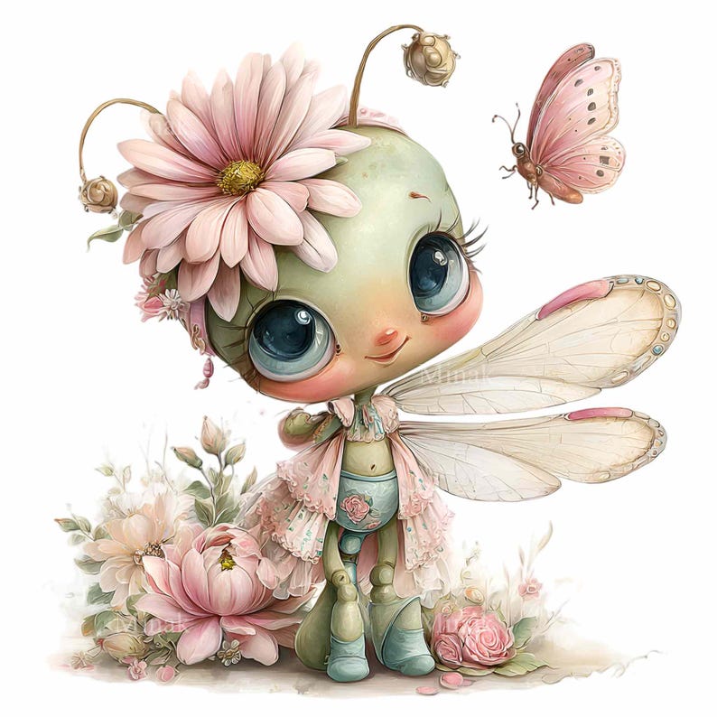 16 PNG Garden Fairy Clipart, Pink Floral Butterfly Illustration ...