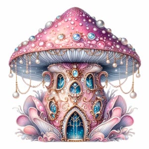 12 Fantasy Mushroom House PNG, Enchanted Fairy Home Clipart, Whimsical Cottage Digital Art, Magical Sublimation Download