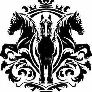6 SVG Royal Horse Crest SVG Cut File | Elegant Equestrian Emblem Silhouette | Heraldic Vector for Cricut, Laser, Vinyl Crafts